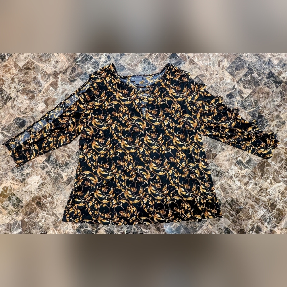 5/$25 BOLD Elements Black and Gold Blouse - Picture 3 of 5